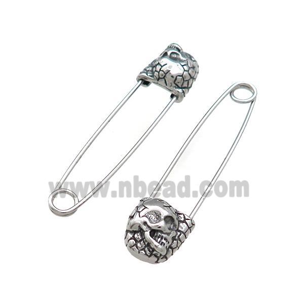 Stainless Steel Safety Pins Skull Antique Silver