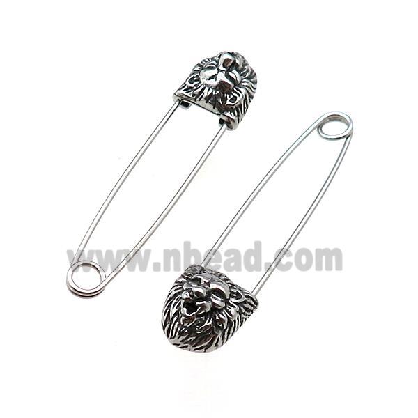 Stainless Steel Safety Pins Lion Antique Silver