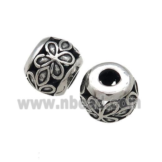 Titanium Steel Round Beads Large Hole Hollow Antique Silver