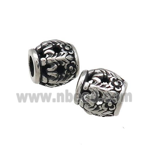 Titanium Steel Barrel Beads Large Hole Hollow Antique Silver