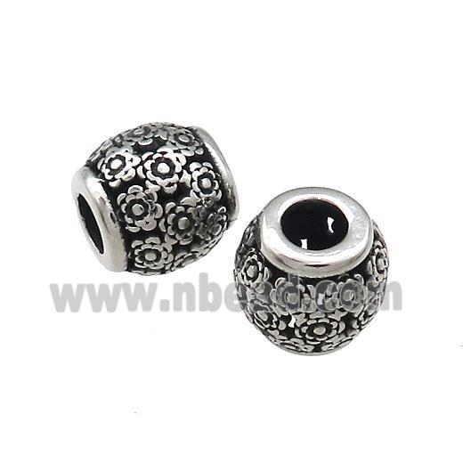 Titanium Steel Barrel Beads Large Hole Hollow Antique Silver