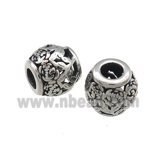 Titanium Steel Barrel Beads Large Hole Hollow Antique Silver