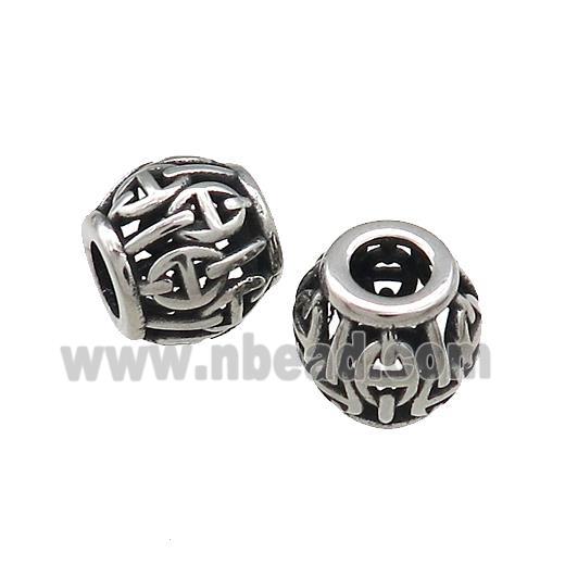 Titanium Steel Barrel Beads Large Hole Hollow Antique Silver