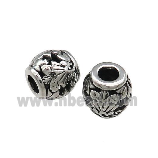 Titanium Steel Barrel Beads Large Hole Hollow Antique Silver