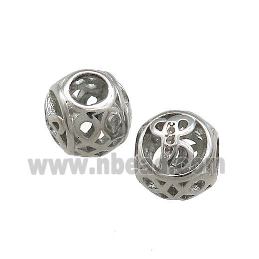 Raw Titanium Steel Round Beads Letter-B Large Hole Hollow