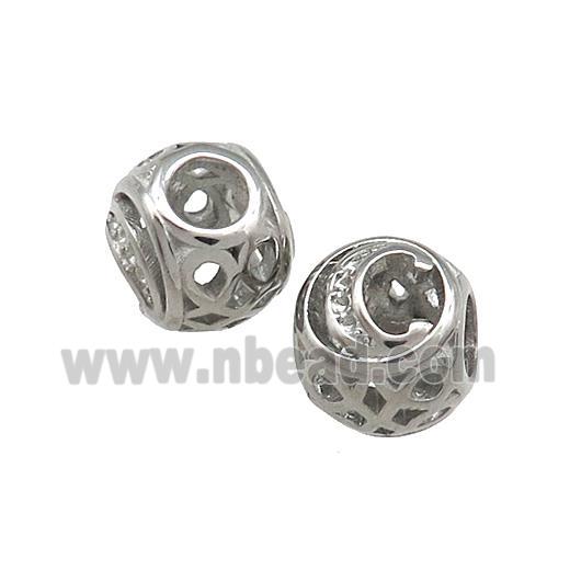 Raw Titanium Steel Round Beads Letter-C Large Hole Hollow