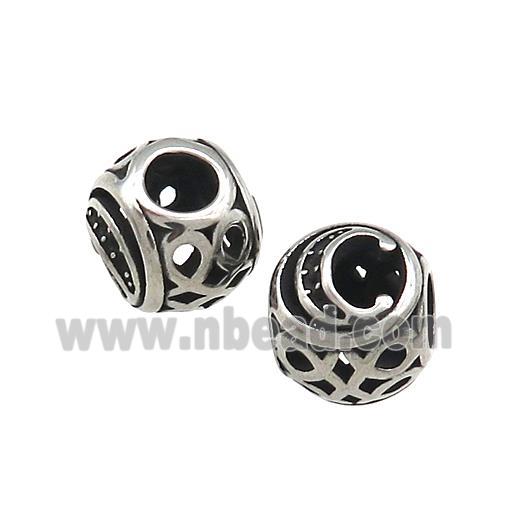 Titanium Steel Round Beads Letter-C Large Hole Hollow Antique Silver