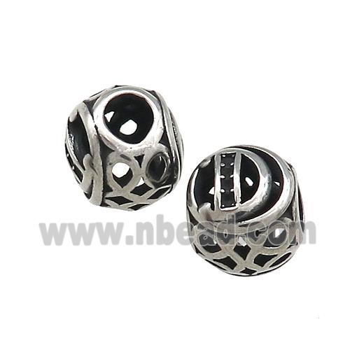 Titanium Steel Round Beads Letter-D Large Hole Hollow Antique Silver