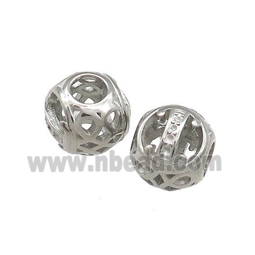 Raw Titanium Steel Round Beads Letter-I Large Hole Hollow