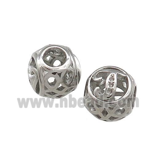 Raw Titanium Steel Round Beads Letter-J Large Hole Hollow