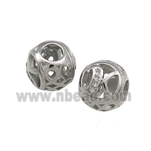 Raw Titanium Steel Round Beads Letter-K Large Hole Hollow