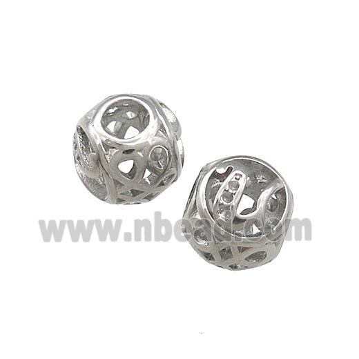 Raw Titanium Steel Round Beads Letter-U Large Hole Hollow