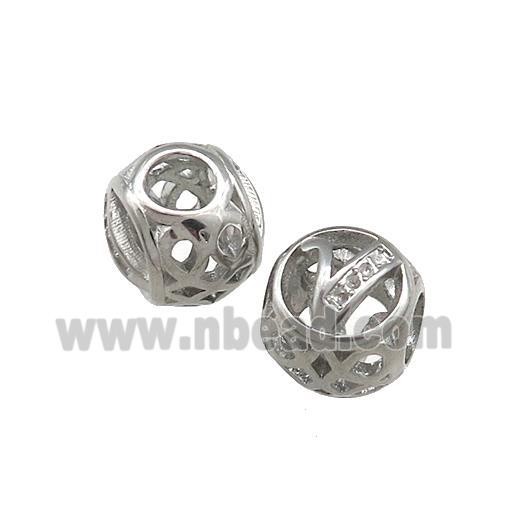 Raw Titanium Steel Round Beads Letter-V Large Hole Hollow