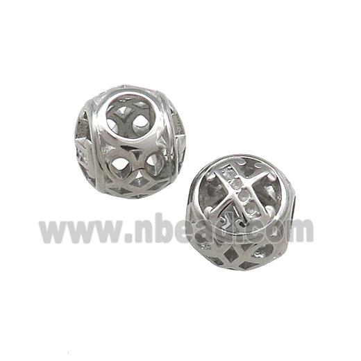 Raw Titanium Steel Round Beads Letter-X Large Hole Hollow