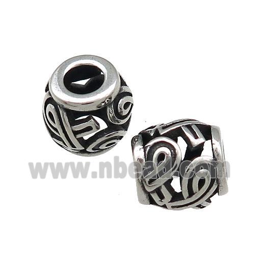 Titanium Steel Barrel Beads Large Hole Hollow Antique Silver