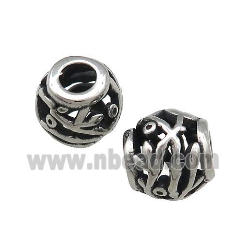 Titanium Steel Barrel Beads Large Hole Hollow Antique Silver