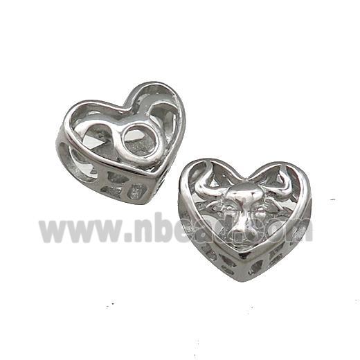 Raw Titanium Steel Heart Beads Zodiac Taurus Large Hole Hollow