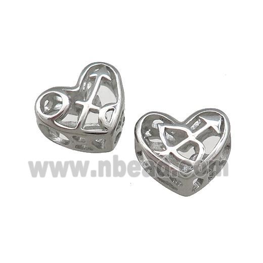 Raw Titanium Steel Heart Beads Zodiac Sagittarius Large Hole Hollow