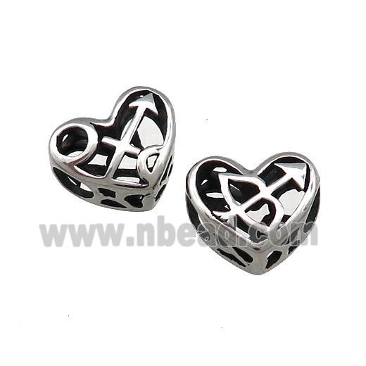 Titanium Steel Heart Beads Zodiac Sagittarius Large Hole Hollow Antique Silver