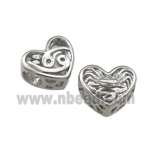 Raw Titanium Steel Heart Beads Zodiac Cancer Large Hole Hollow