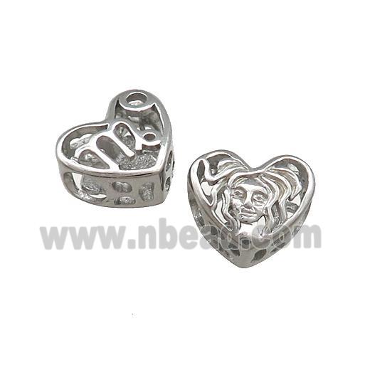 Raw Titanium Steel Heart Beads Zodiac Virgo Large Hole Hollow