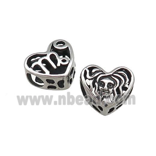 Titanium Steel Heart Beads Zodiac Virgo Large Hole Hollow Antique Silver