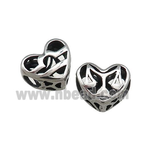 Titanium Steel Heart Beads Zodiac Libra Large Hole Hollow Antique Silver