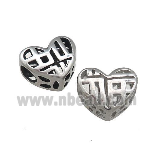 Raw Titanium Steel Heart Beads Lucky Fu Large Hole Hollow