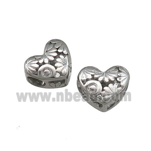 Raw Titanium Steel Heart Beads Flower Large Hole Hollow