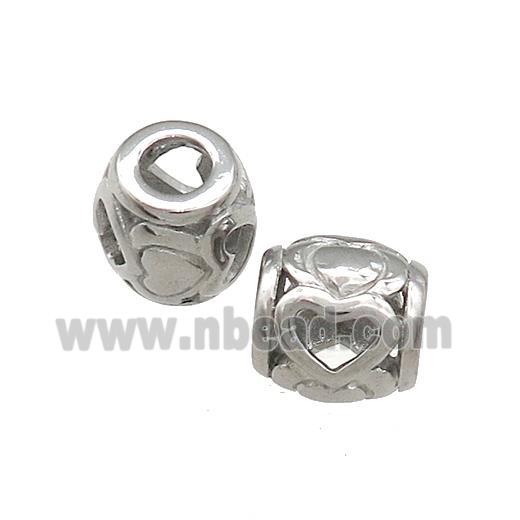 Raw Titanium Steel Barrel Beads Heart Large Hole Hollow