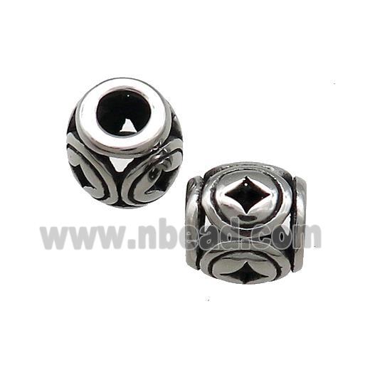 Titanium Steel Barrel Beads Star Large Hole Hollow Antique Silver