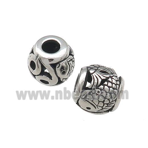 Titanium Steel Barrel Beads Large Hole Hollow Fish Antique Silver