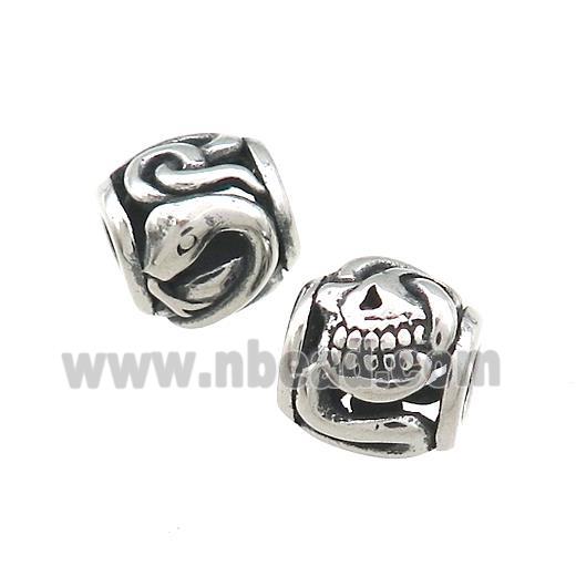 Titanium Steel Barrel Beads Large Hole Hollow Antique Silver