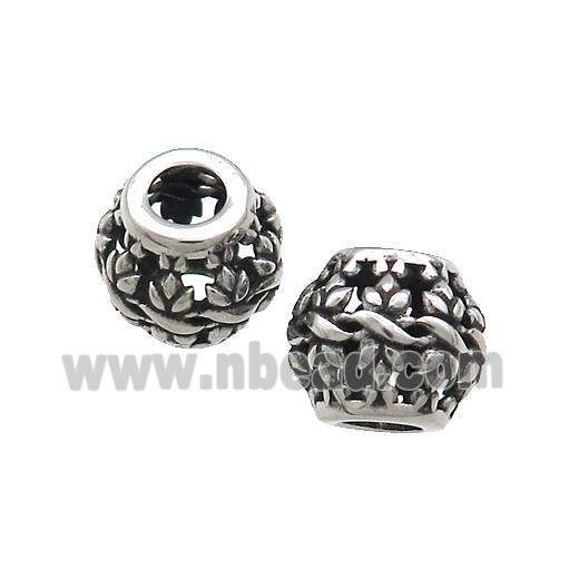 Titanium Steel Round Beads Large Hole Hollow Antique Silver