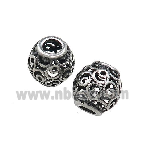 Titanium Steel Round Beads Large Hole Hollow Antique Silver