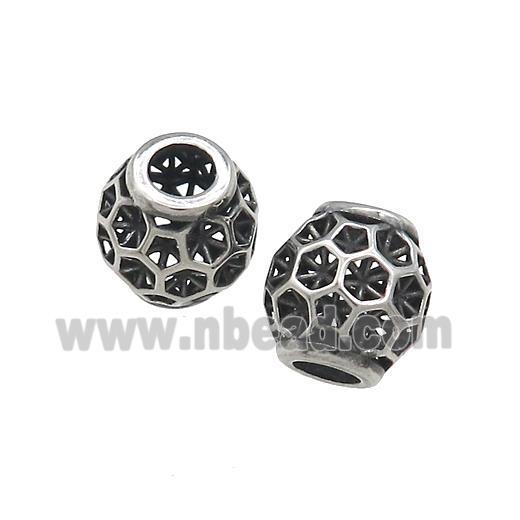 Titanium Steel Barrel Beads Large Hole Hollow Antique Silver