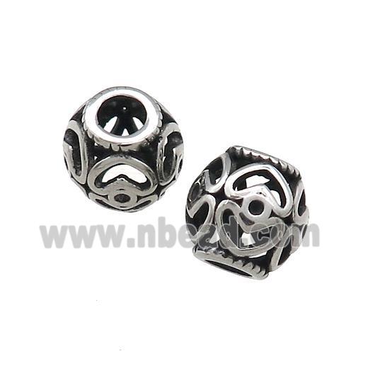 Titanium Steel Round Beads Large Hole Hollow Antique Silver