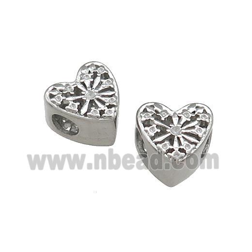 Raw Titanium Steel Heart Beads Large Hole Hollow