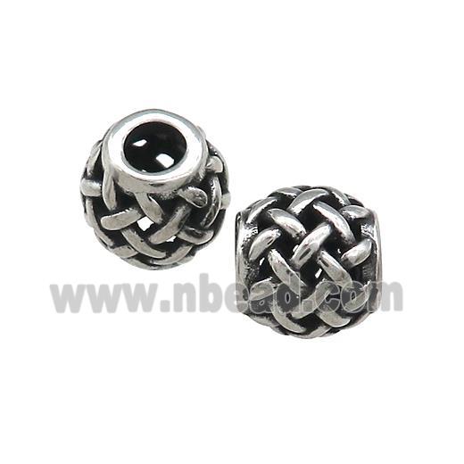 Titanium Steel Round Beads Large Hole Hollow Antique Silver