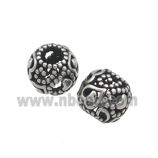 Titanium Steel Round Beads Large Hole Hollow Antique Silver