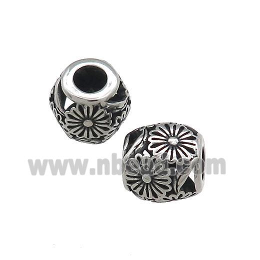 Titanium Steel Barrel Beads Large Hole Hollow Antique Silver