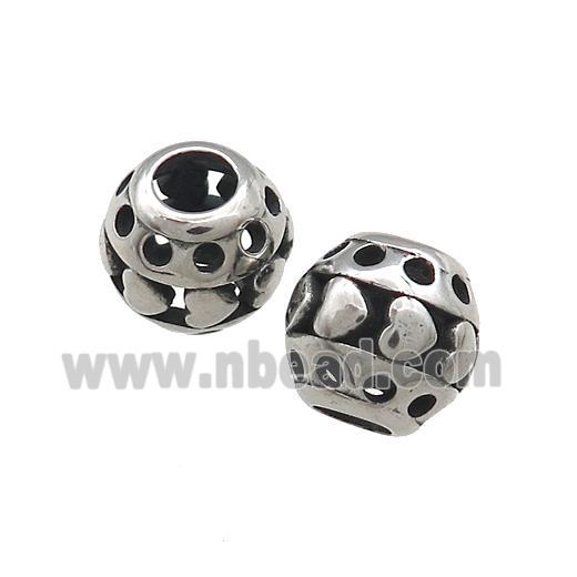 Titanium Steel Round Beads Large Hole Hollow Antique Silver