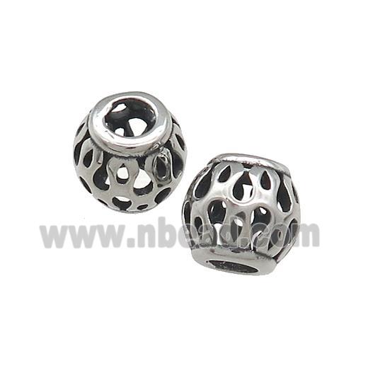 Titanium Steel Round Beads Large Hole Hollow Antique Silver