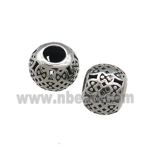 Titanium Steel Round Beads Large Hole Hollow Antique Silver