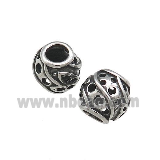 Titanium Steel Round Beads Large Hole Hollow Antique Silver