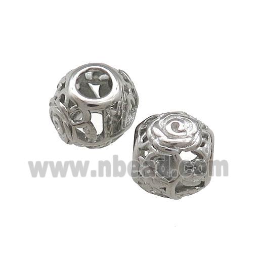 Raw Titanium Steel Round Beads Large Hole Hollow Flower