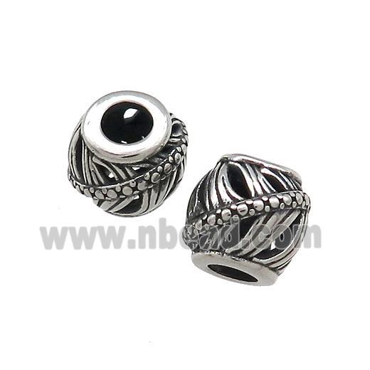 Titanium Steel Round Beads Large Hole Hollow Antique Silver