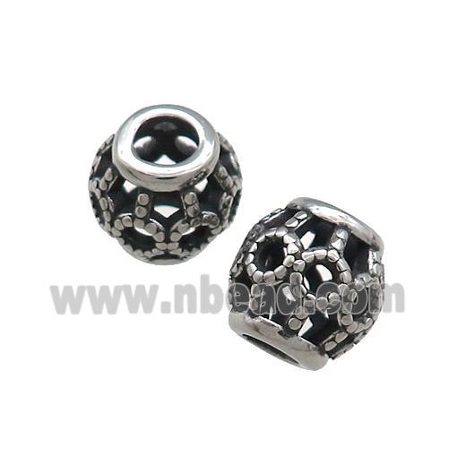 Titanium Steel Round Beads Large Hole Hollow Antique Silver