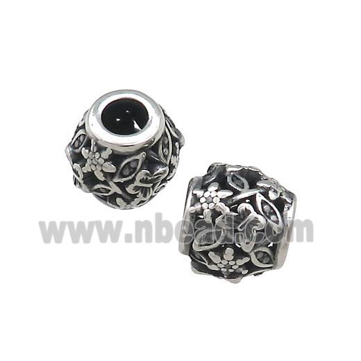 Titanium Steel Round Beads Large Hole Hollow Antique Silver