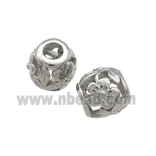 Raw Titanium Steel Round Beads Large Hole Hollow Flower